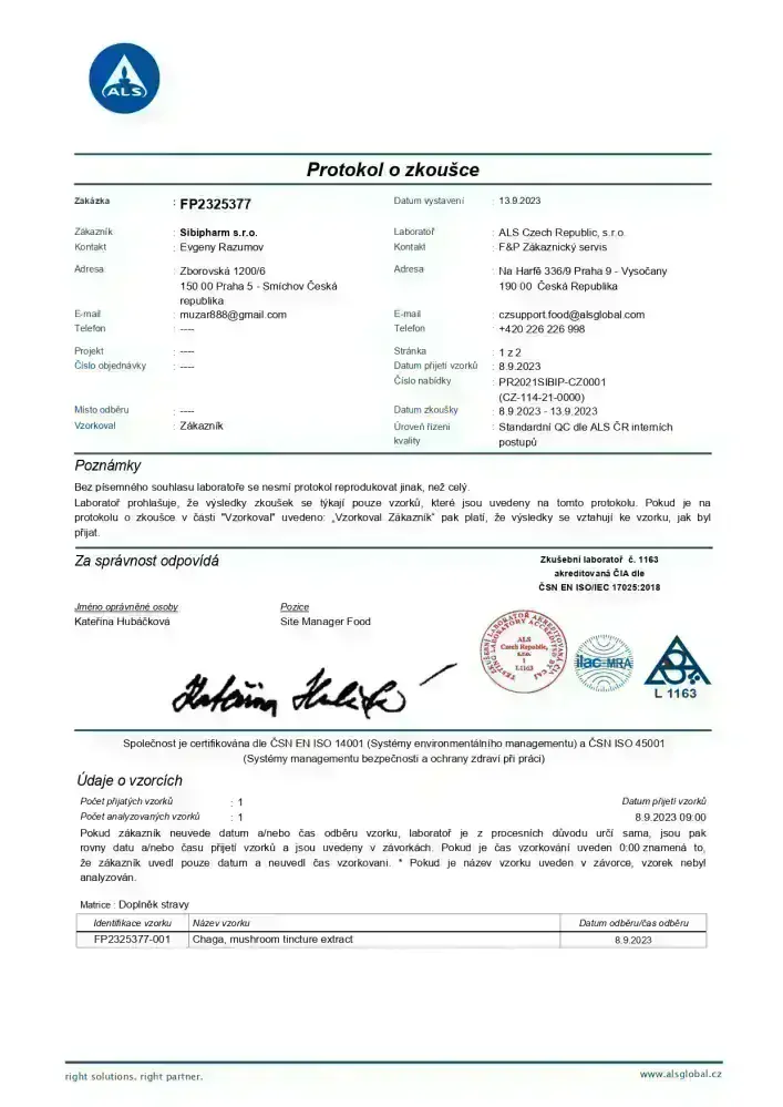 ČAGA EXTRAKT DVOJITÝ TINKTURA 50 ml