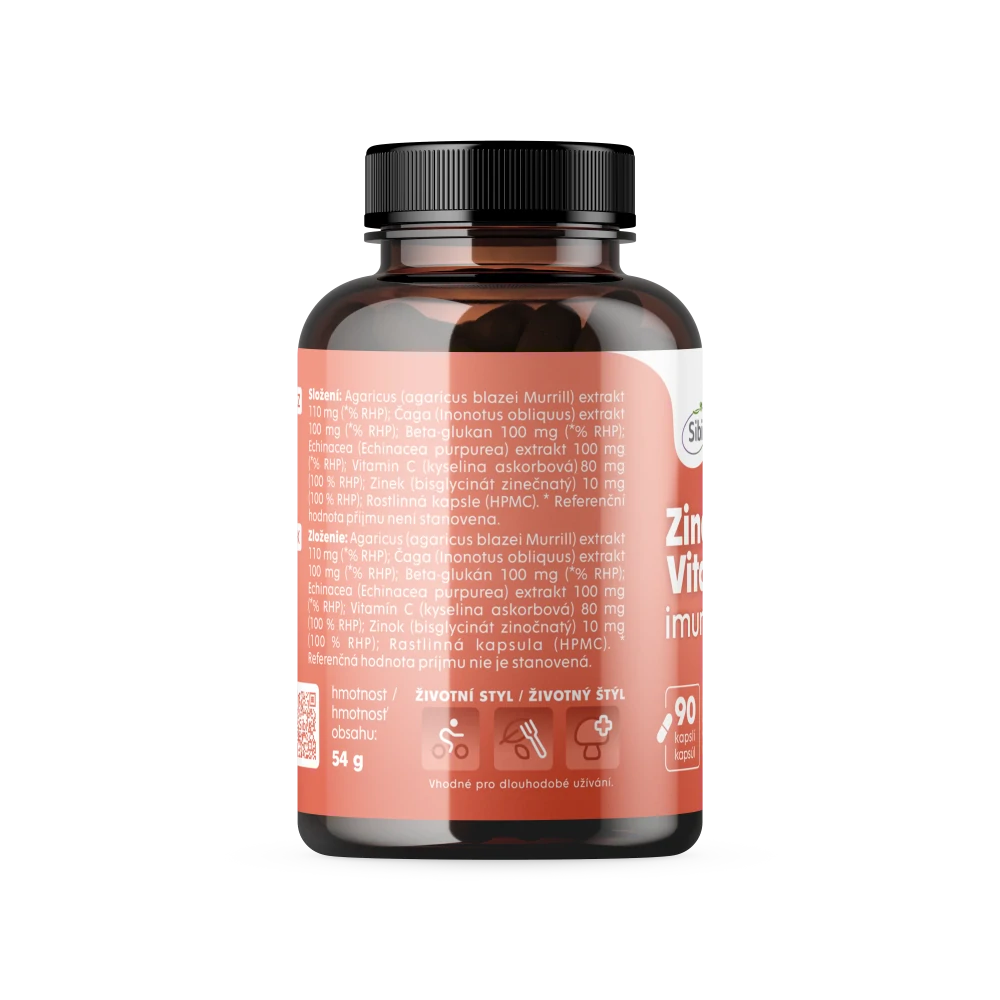 Zinek + Vitamin C-IMUNO KOMPLEX-vitamíny a houbové extrakty 90 kps 500 mg