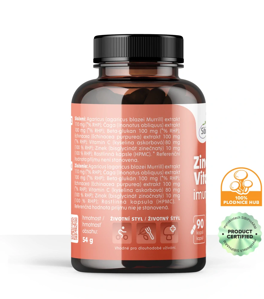 Zinek + Vitamin C Imuno Vitamínovo-houbový komplex 90 kps 500 mg