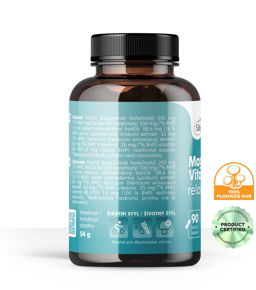 Magnesium + Vitamin B6-RELAX KOMPLEX-vitamíny a houbové extrakty 90 kps 500 mg