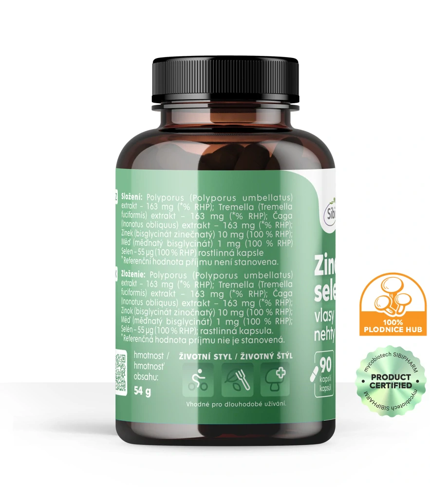 Zinek + Selen + Měd' -BEAUTY KOMPLEX-vitamíny a houbové extrakty 90 kps 500 mg